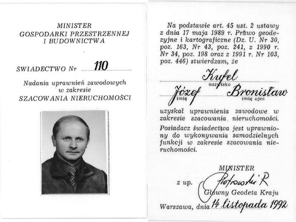 Uprawnienia Rzeczoznawcy Józef Kufel